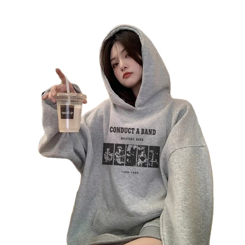 Hanorac tricotat femei cu glugă, croială lejeră, lungime medie, mâneci lungi, imprimeu geometric