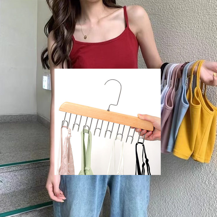 Suport din lemn pentru cravate cu depozitare multifuncțională pentru lenjerie și cârlige ondulate pentru uscare, stil modern minimalist, set 2 buc.