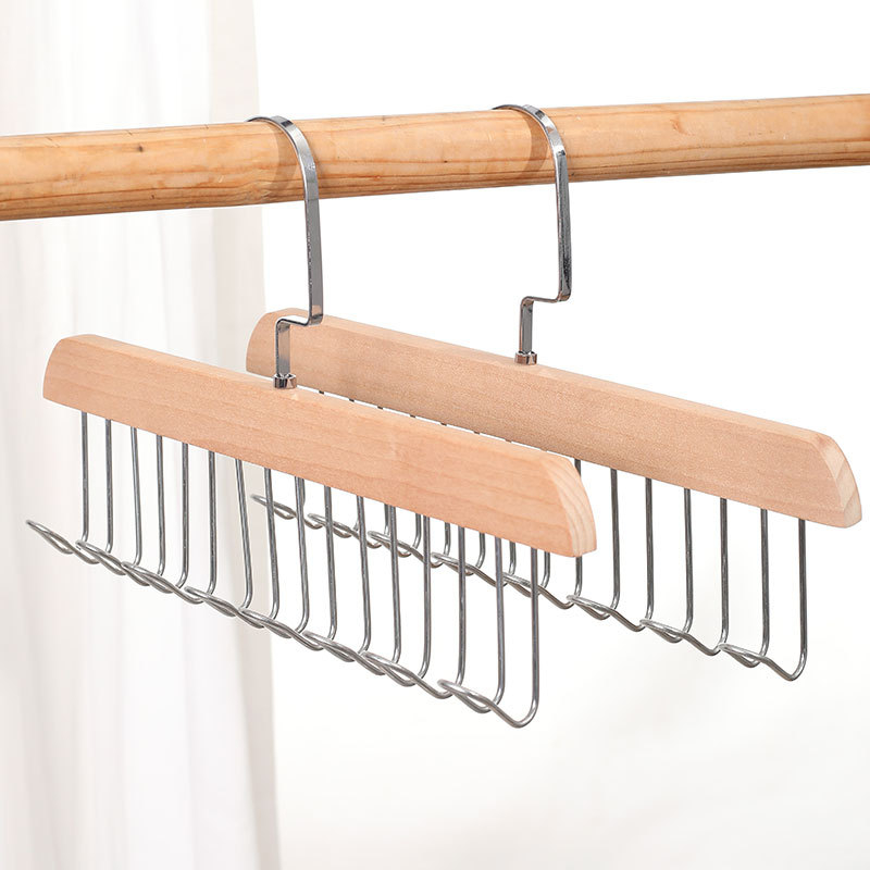 Suport din lemn pentru cravate cu depozitare multifuncțională pentru lenjerie și cârlige ondulate pentru uscare, stil modern minimalist, set 2 buc.