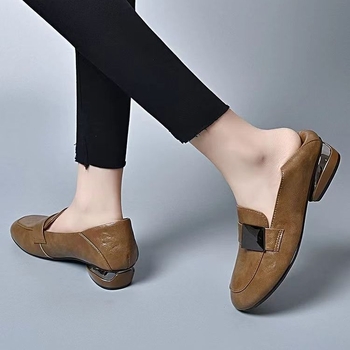 Pantofi casual dama slip-on cu toc mic 1–3 cm, vârf în formă de gură de pește, PU partea superioară, deschidere joasă
