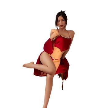 Set de lenjerie Hanfu din plasă pentru femei - poliester 80-90% fibră principală, pijama cu fustă scurtă transparentă