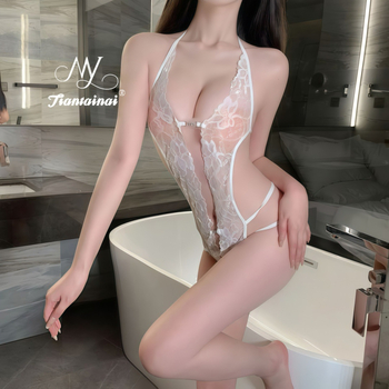 Body din dantelă cu decolteu halter, transparent, 80–90% poliester, stil uniformă desen animat, pentru femei