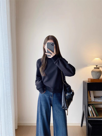 Pulover damă din fleece cu căptușeală, gros, guler rotund, mâneci lungi, bumbac 70–80%