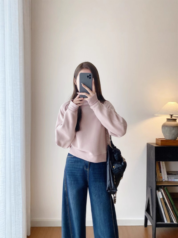 Pulover damă din fleece cu căptușeală, gros, guler rotund, mâneci lungi, bumbac 70–80%