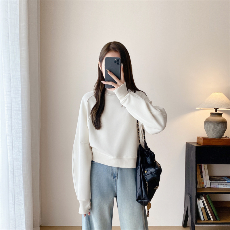 Pulover damă din fleece cu căptușeală, gros, guler rotund, mâneci lungi, bumbac 70–80%