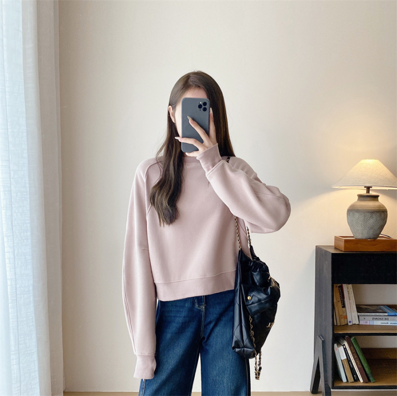 Pulover damă din fleece cu căptușeală, gros, guler rotund, mâneci lungi, bumbac 70–80%