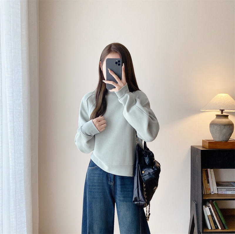 Pulover damă din fleece cu căptușeală, gros, guler rotund, mâneci lungi, bumbac 70–80%