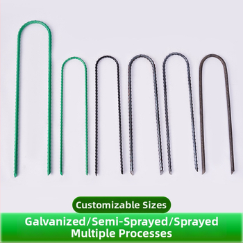 Závitové U-tvarované kolíky do zeme s šikmým hrotom, galvanizované, na upevnenie rúr v záhrade a v skleníku a na upevnenie fólie proti burine