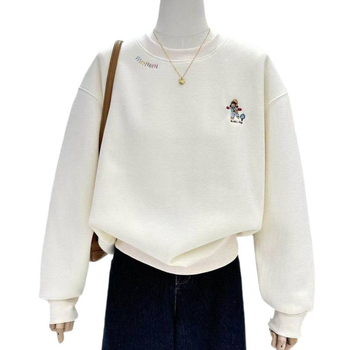 Hanorac/pull din fleece — broderie cu desene animate, țesătură chenille groasă, croială lejeră, guler rotund.