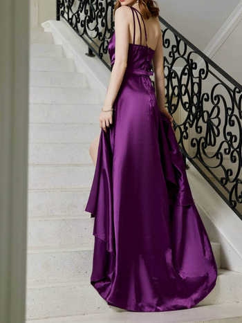 Večerné šaty s jedným ramennom, bez rukávov, A-linija, dlhé, v páse stredná výška, polyester, jar 2025