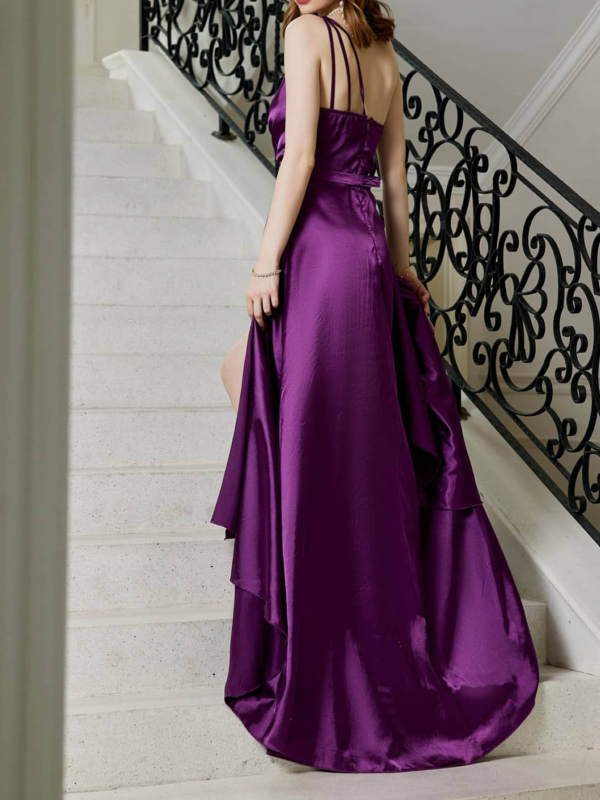 Večerné šaty s jedným ramennom, bez rukávov, A-linija, dlhé, v páse stredná výška, polyester, jar 2025