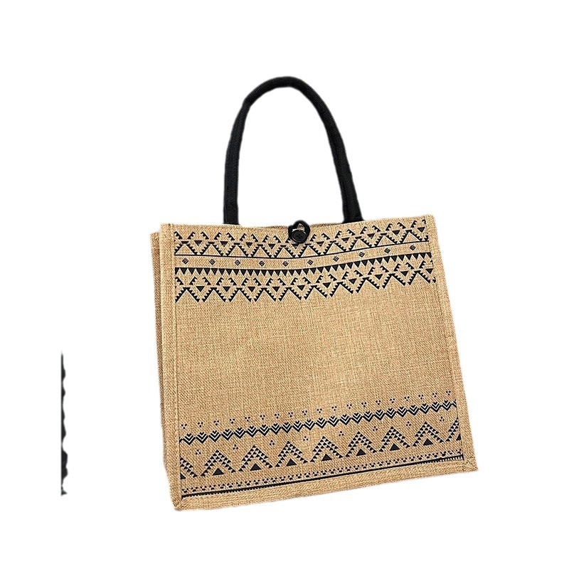 Geantă Tote din bumbac și in, stil urban simplu, formă orizontală pătrată, căptușeală din poliester