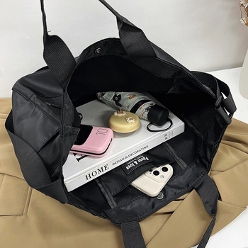 Geantă Tote din nylon pentru femei, formă verticală pătrată, închidere cu clemă și buzunar pentru telefon