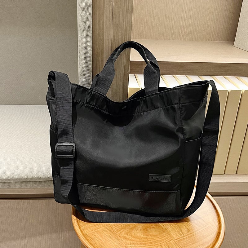 Geantă Tote din nylon pentru femei, formă verticală pătrată, închidere cu clemă și buzunar pentru telefon