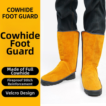 Заваръчен крачен защитник от кравешка кожа със защита срещу пръски и топлинен щит, издръжлив кожен предпазник за крак