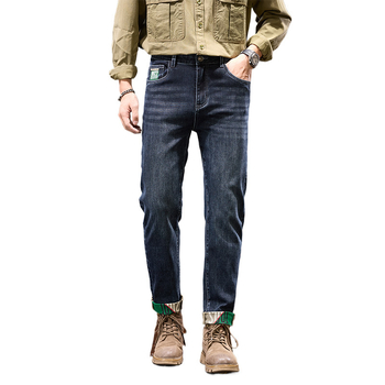 Τζιν - εσωτερικά επενδεδυμένα με φλίς, ίσιο κόψιμο, μεσαία μέση, φερμουά, ντένιμ με ελαστικότητα, κεντήματα