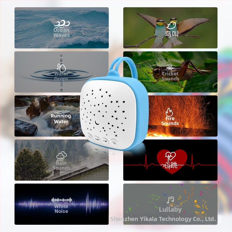 Nešiojamas kūdikių miego pagalbininkas — baltojo triukšmo įrenginys su muzika, be ekrano, įkrovos versija, be įmontuotos baterijos