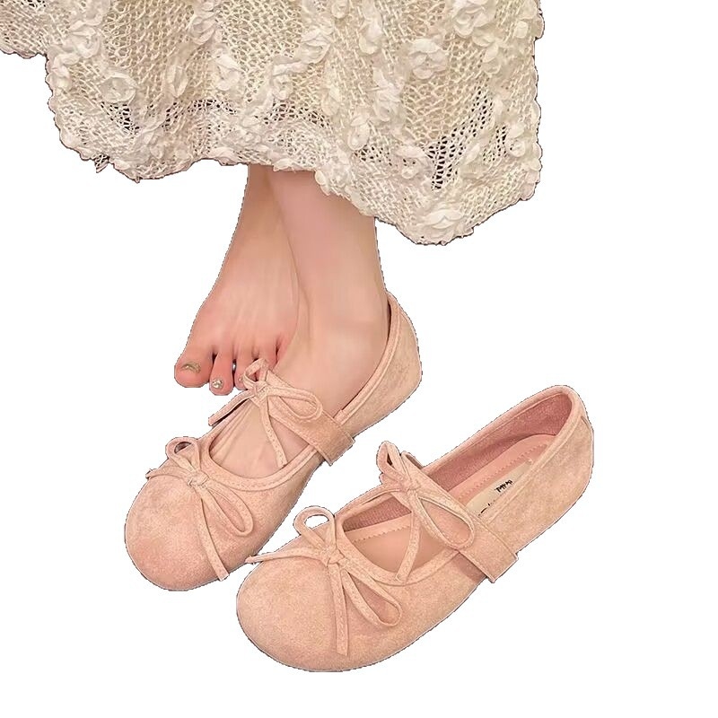 Pantofi dama din velur – vârf rotund, slip-on, fără șireturi, talpă din cauciuc, design plat