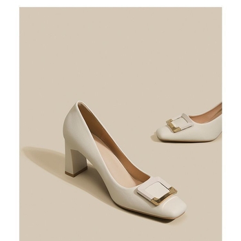 Pantofi dama cu varf pătrat, toc mediu 6–8 cm, toc gros, material superior: Super fiber, căptușeală PU