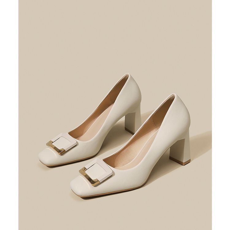 Pantofi dama cu varf pătrat, toc mediu 6–8 cm, toc gros, material superior: Super fiber, căptușeală PU