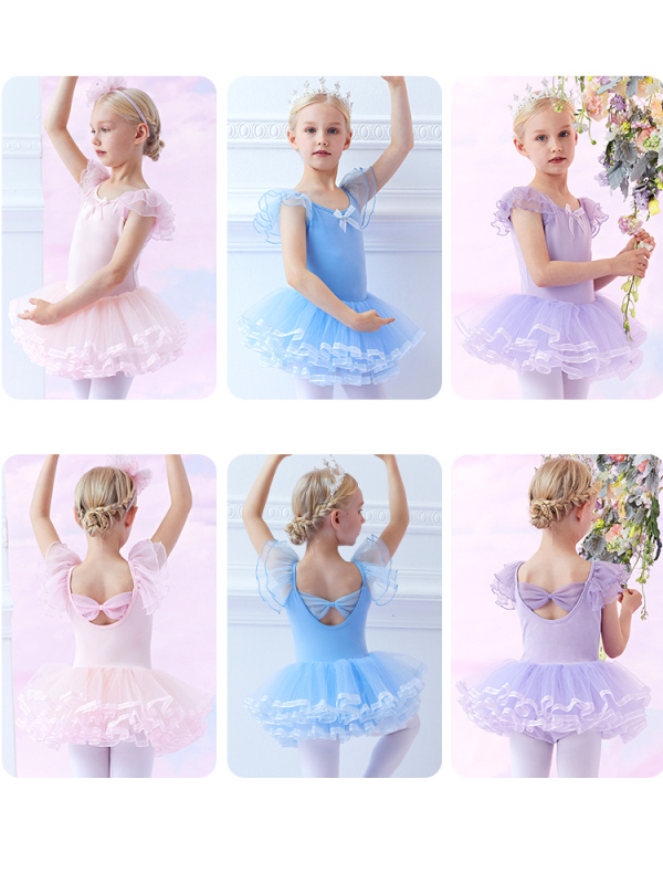 Detské baletné šaty na leto s krátkymi rukávmi, 93,2% bavlna, pre vek 3–8 rokov