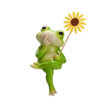 Karikatúrna žaba záhradná ozdoba — syntetická živica, exteriérová dekorácia pre záhradu, balkón alebo okraj akvária
