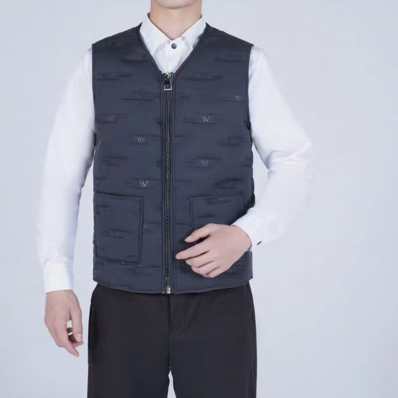 Pánska bavlnená vesta, hrubšia, jesenný-zimný štýl, biznis formálny strih, úzka línia, vrecká s 3D nášivkami