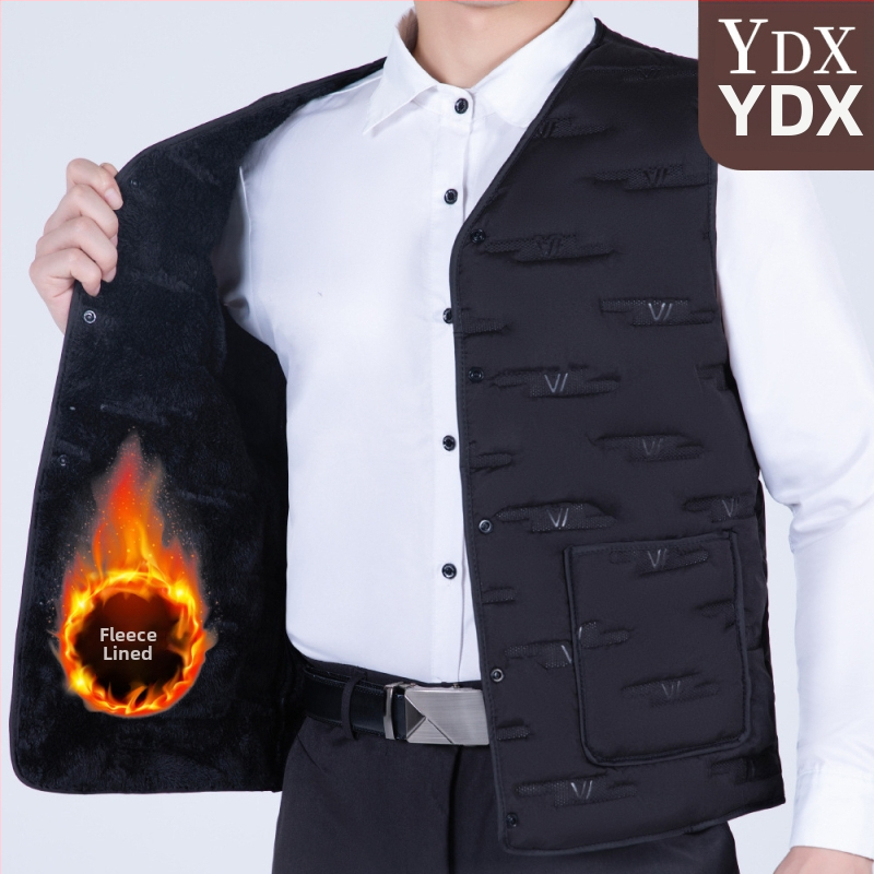 Pánska bavlnená vesta, hrubšia, jesenný-zimný štýl, biznis formálny strih, úzka línia, vrecká s 3D nášivkami