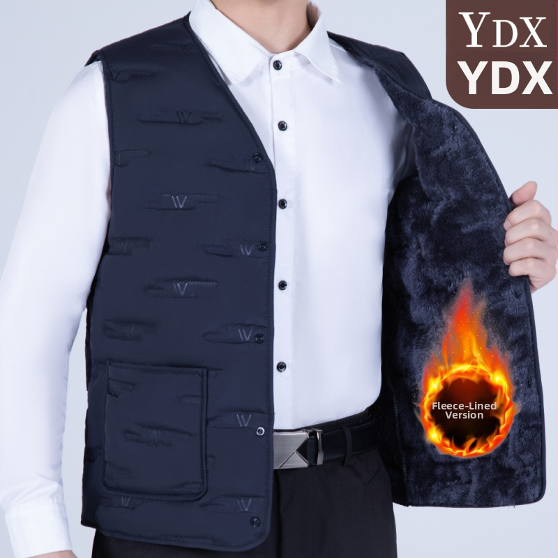 Pánska bavlnená vesta, hrubšia, jesenný-zimný štýl, biznis formálny strih, úzka línia, vrecká s 3D nášivkami