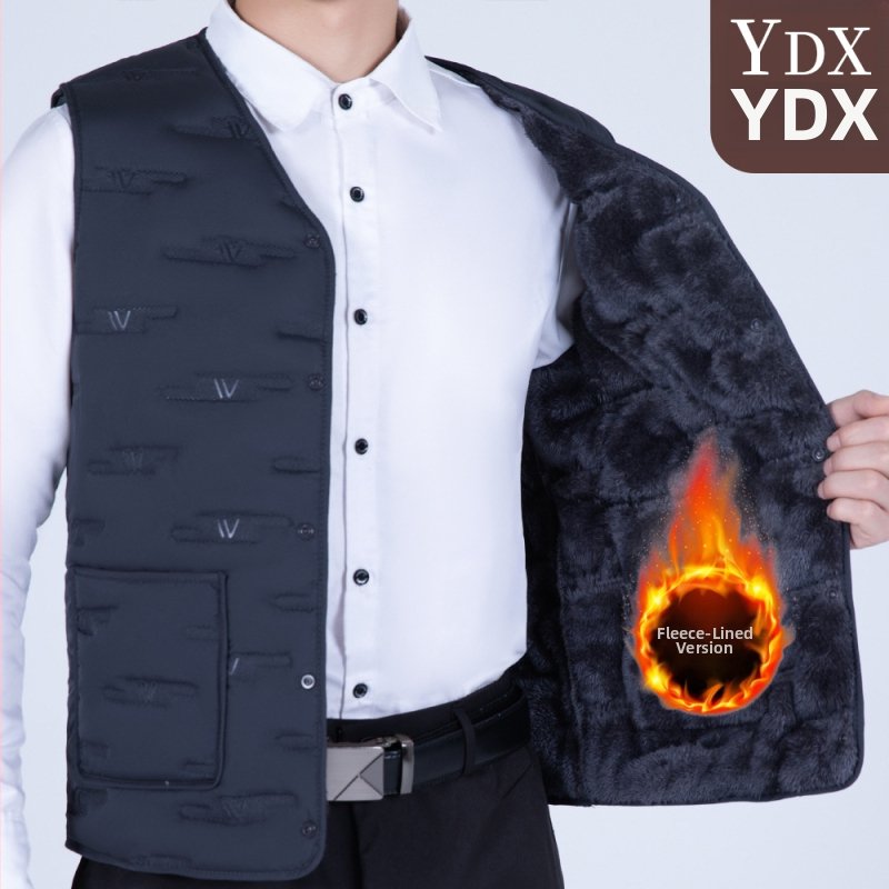 Pánska bavlnená vesta, hrubšia, jesenný-zimný štýl, biznis formálny strih, úzka línia, vrecká s 3D nášivkami