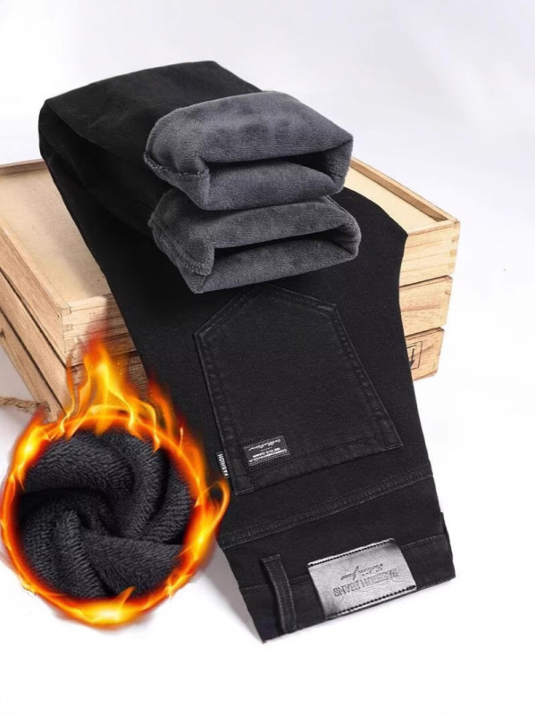 Traperice od denima s fleece podstavom, ravnog kroja, srednji pojas, zip zatvarač, blaga elastičnost