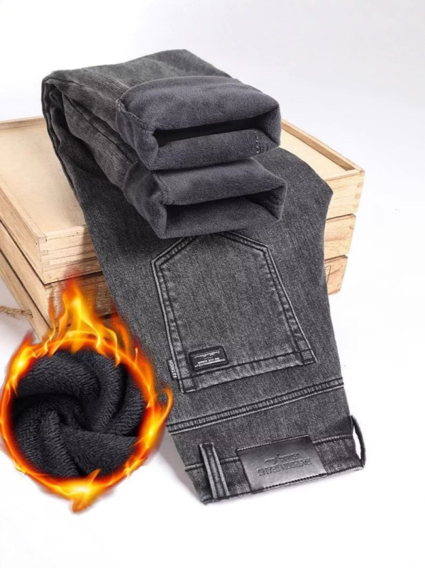 Traperice od denima s fleece podstavom, ravnog kroja, srednji pojas, zip zatvarač, blaga elastičnost