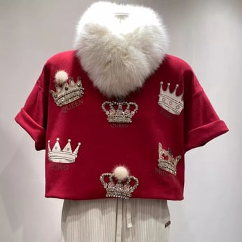 Pamuk majica s geometrijskim uzorkom, okrugli izrez, kratki rukavi, slobodan kroj