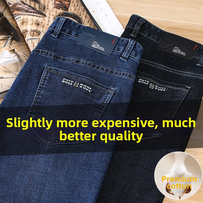 Blugi bărbătești cu căptușeală fleece, croială dreaptă, talie medie, fermoar, denim din bumbac