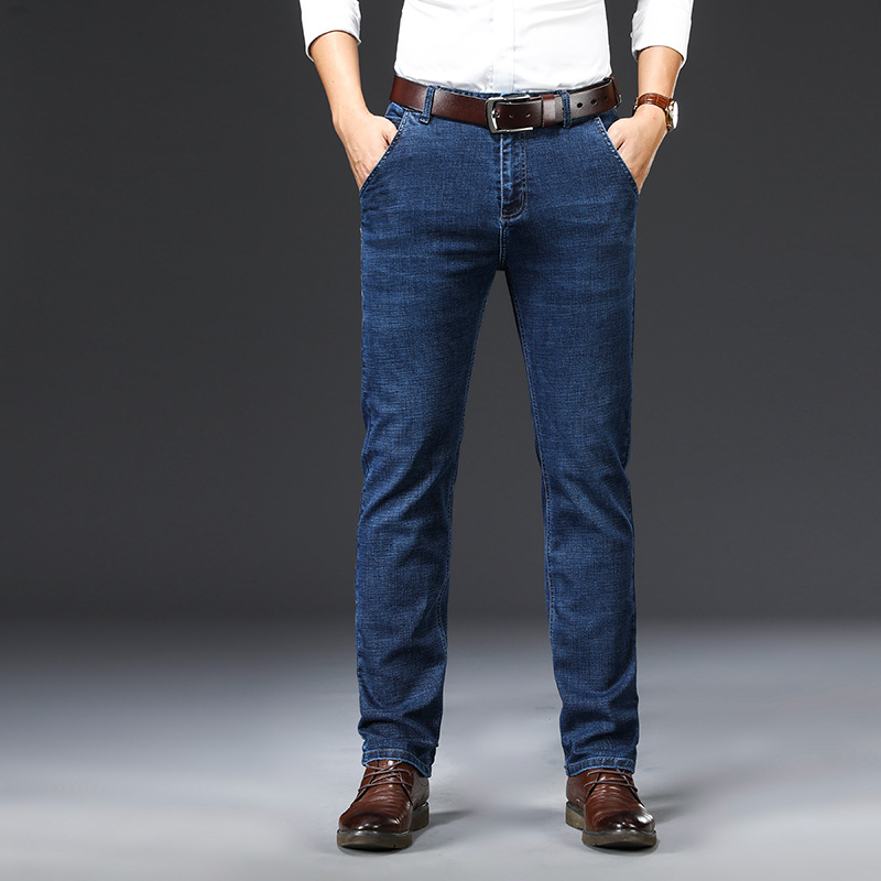 Blugi bărbătești cu căptușeală fleece, croială dreaptă, talie medie, fermoar, denim din bumbac