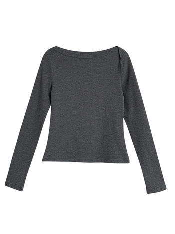 Naiste puuvillase-elastaani segust T-särk pikkade varrukatega, kitsas lõige, laevakakla, 3D lõige