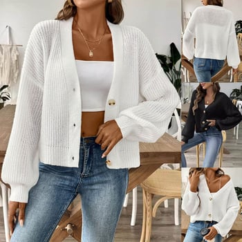 Cardigan pulover od pliš materijala jelena, 95%+ poliestera, V-izrez, dugi rukavi, 3-gumb plasti