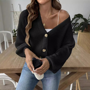 Cardigan pulover od pliš materijala jelena, 95%+ poliestera, V-izrez, dugi rukavi, 3-gumb plasti