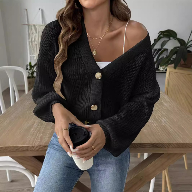Cardigan pulover od pliš materijala jelena, 95%+ poliestera, V-izrez, dugi rukavi, 3-gumb plasti