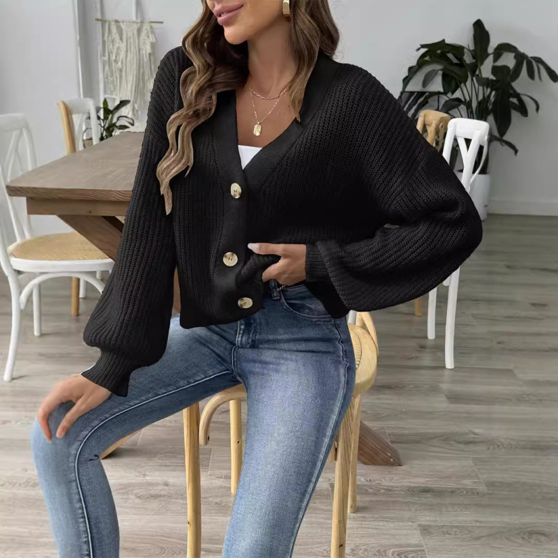 Cardigan pulover od pliš materijala jelena, 95%+ poliestera, V-izrez, dugi rukavi, 3-gumb plasti