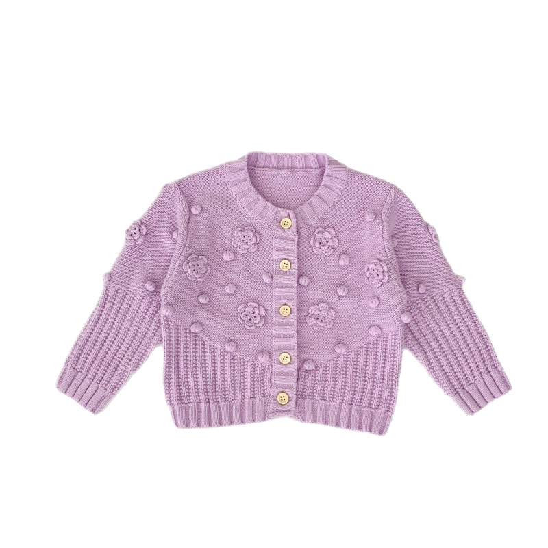 Detský pletený sveter pre dievčatá – 100% bavlna, mäkká úprava, dlhé rukávy, okrúhly golier, gombové zapínanie, jar a jeseň