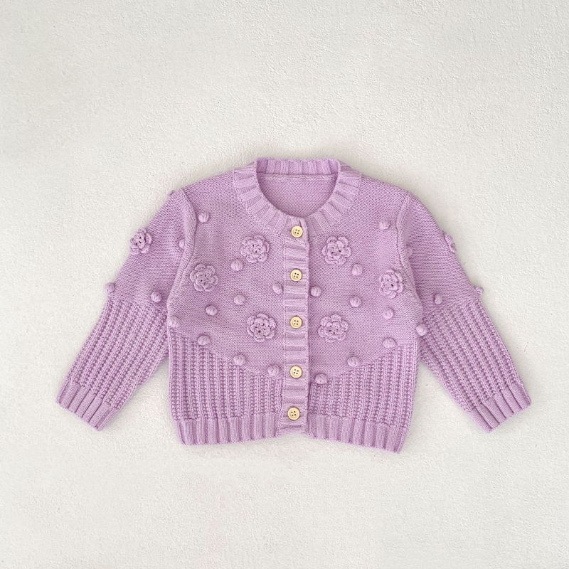 Detský pletený sveter pre dievčatá – 100% bavlna, mäkká úprava, dlhé rukávy, okrúhly golier, gombové zapínanie, jar a jeseň