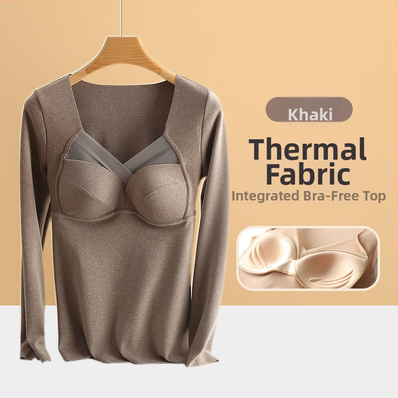 Termálne horné tielko pre ženy s výplňou na poprsie, V-krk, dlhé rukávy, De Velvet akryl, mimoriadne hrubý materiál