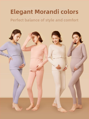 Tehotenská bavlnená súprava, dvojdielna, okrúhly výstrih, dlhé rukávy, voľný strih, pre tehotenstvo a dojčenie