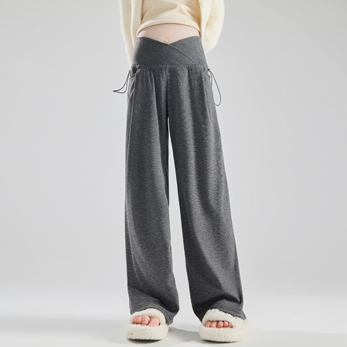 Trudničke široke hlače sa vezanjem u struku — pune duljine, srednje gustoće, poliester (70–80%), jesen/zima