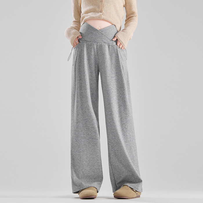 Trudničke široke hlače sa vezanjem u struku — pune duljine, srednje gustoće, poliester (70–80%), jesen/zima