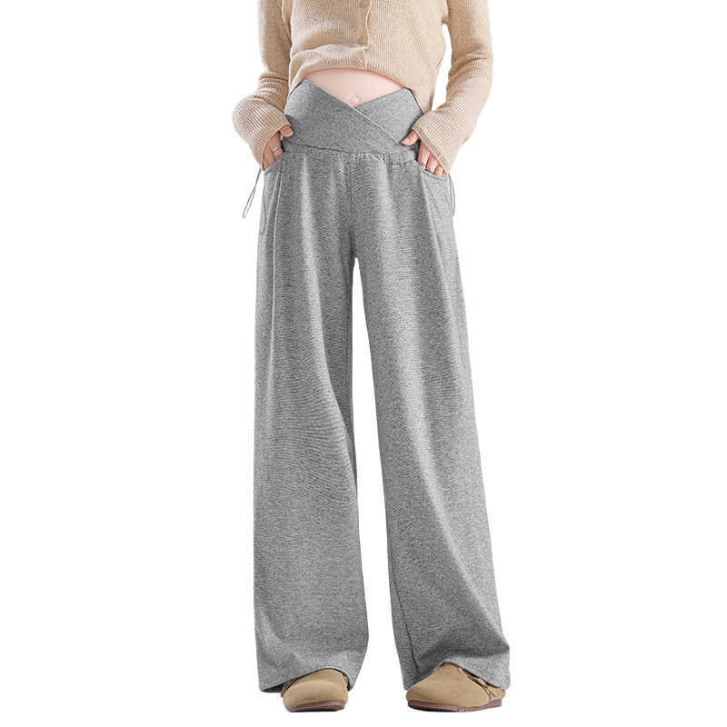 Trudničke široke hlače sa vezanjem u struku — pune duljine, srednje gustoće, poliester (70–80%), jesen/zima