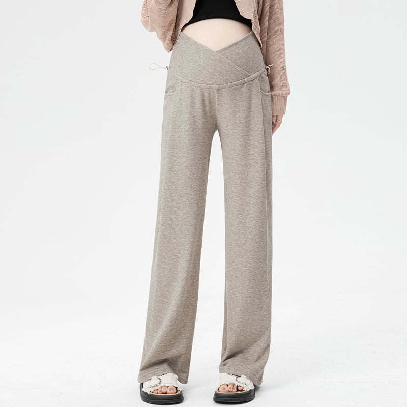 Trudničke široke hlače sa vezanjem u struku — pune duljine, srednje gustoće, poliester (70–80%), jesen/zima