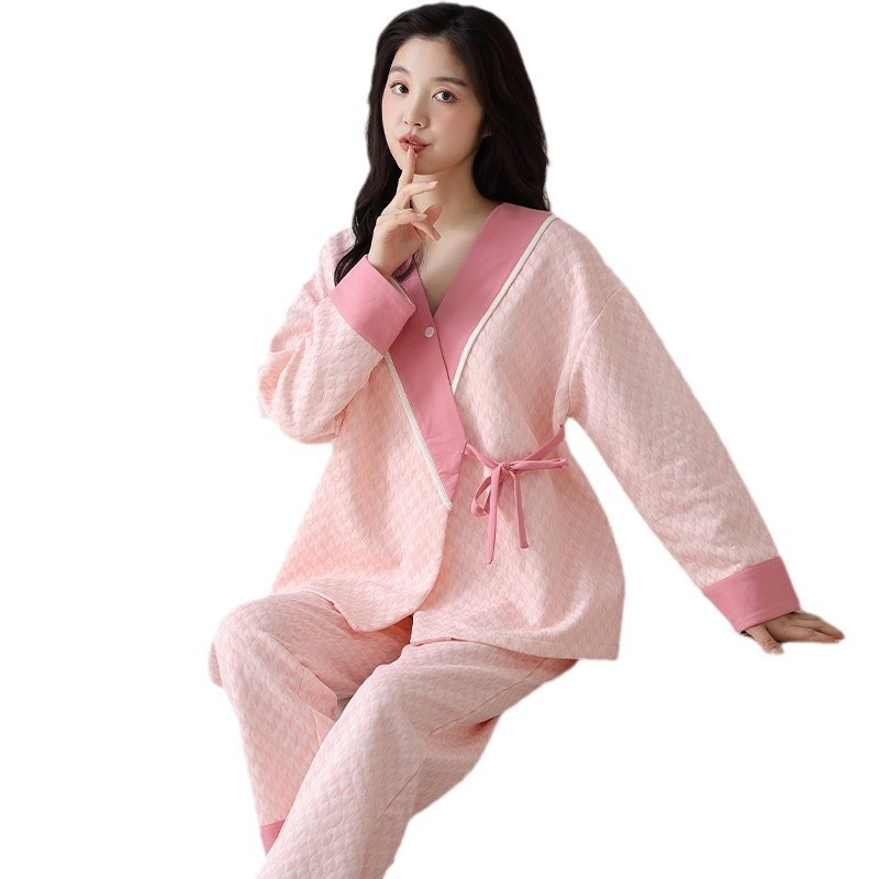 Tehotenský pyžamový set pre predporodné a poporodné obdobie, kimono štýl, vrstvené termálne zimné domáce oblečenie (Air cotton; Bavlna 50–70%; Dlhé rukávy; Nohavice; Hustota 201–250 g/m2)