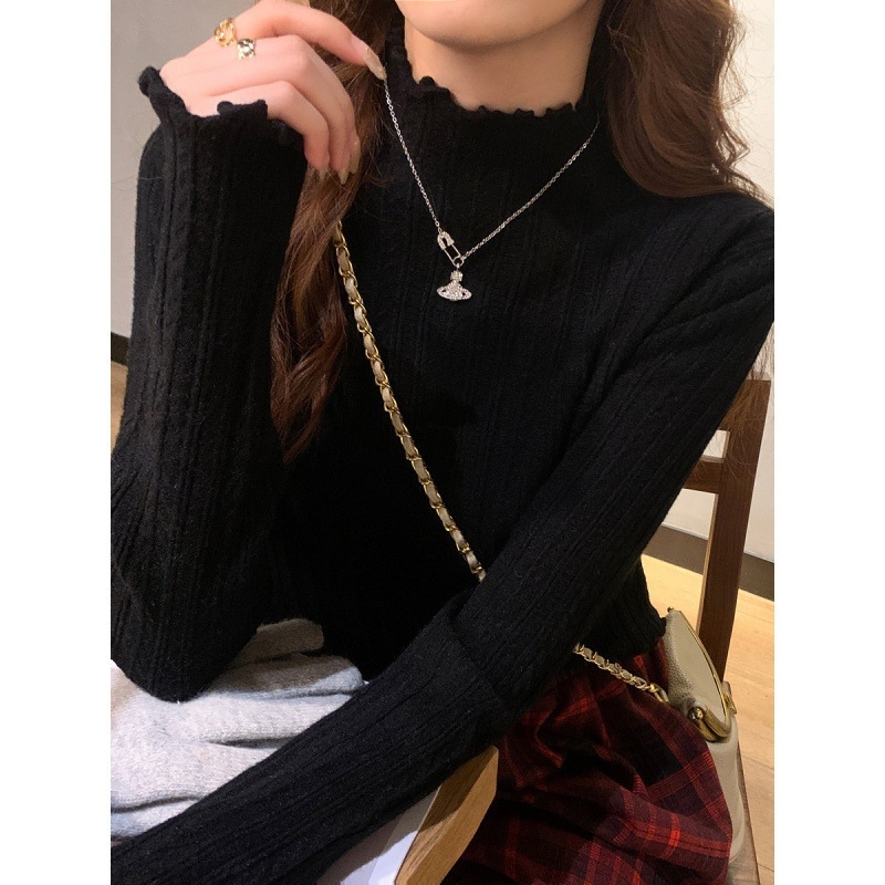 Svetri z akrylu s polovičným vysokým golierom, dlhé rukávy, úzky strih, mäkká látka